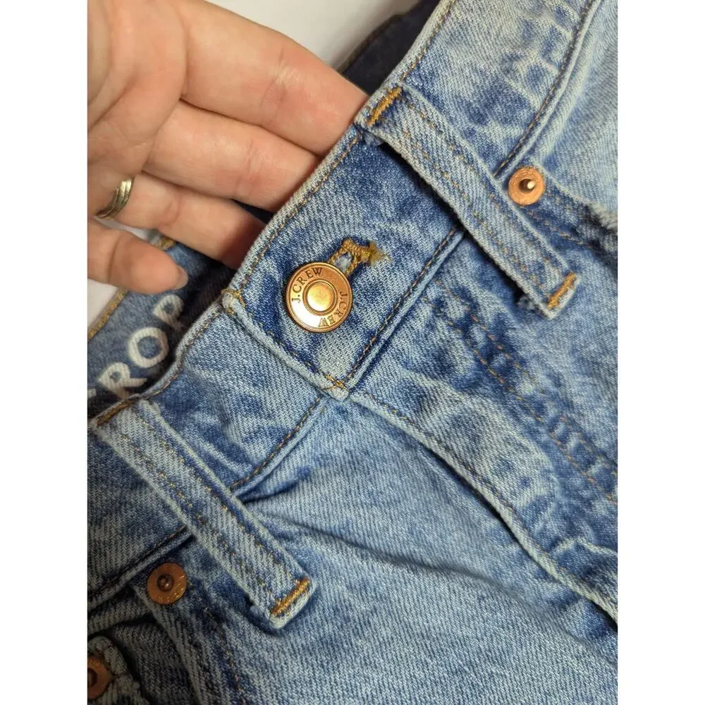 J Crew Jeans Sz 28 Demi Boot Crop Frayed Hem Billie High Rise Denim 10" Light - Picture 6 of 11